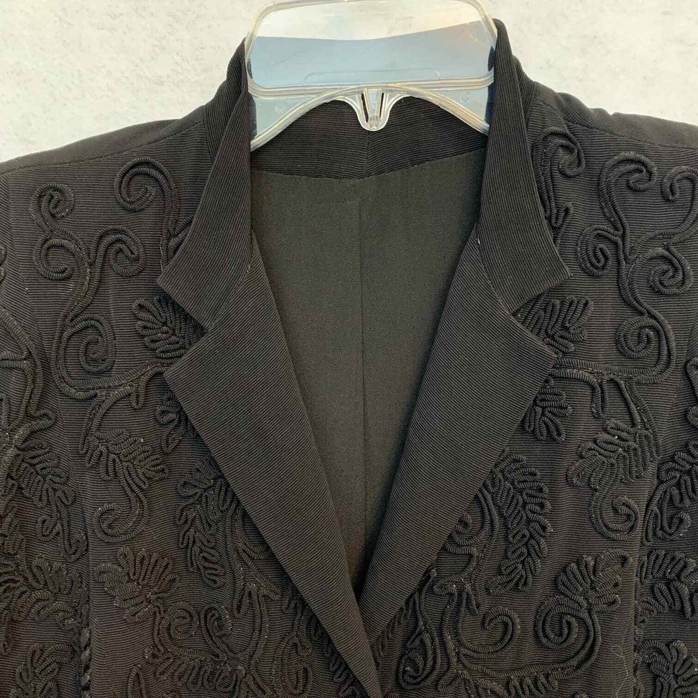 Vintage Soutache Embroidered Longline Blazer Coat Womens Black Fair Floral